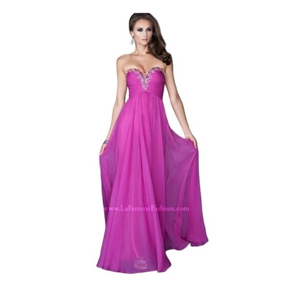 La Femme Purple Magenta Strapless Rhinestone Sweetheart Neck Gown Size 0 - Picture 1 of 12